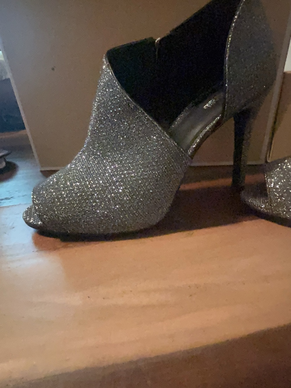Michael Kors Silver Glitter Peep-Toe Ankle Booties